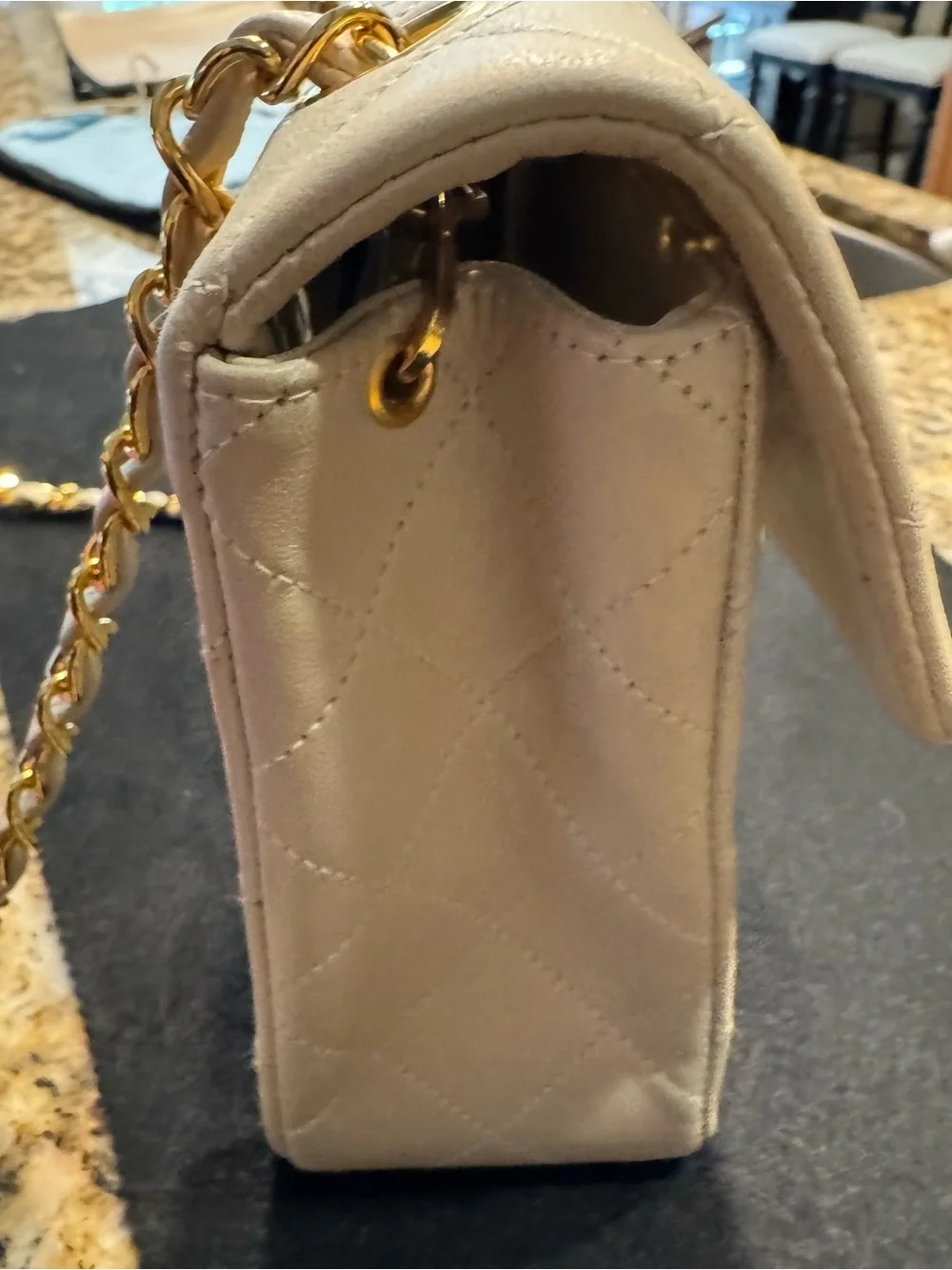 CHANEL Quilted Shoulder Bag in Taupe with Gold Hardware
